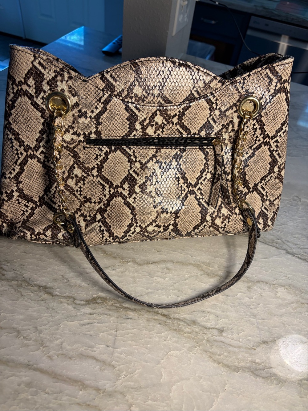 Jessica Simpson Beige & Brown Snake-Print Chain-Handle Shoulder Bag